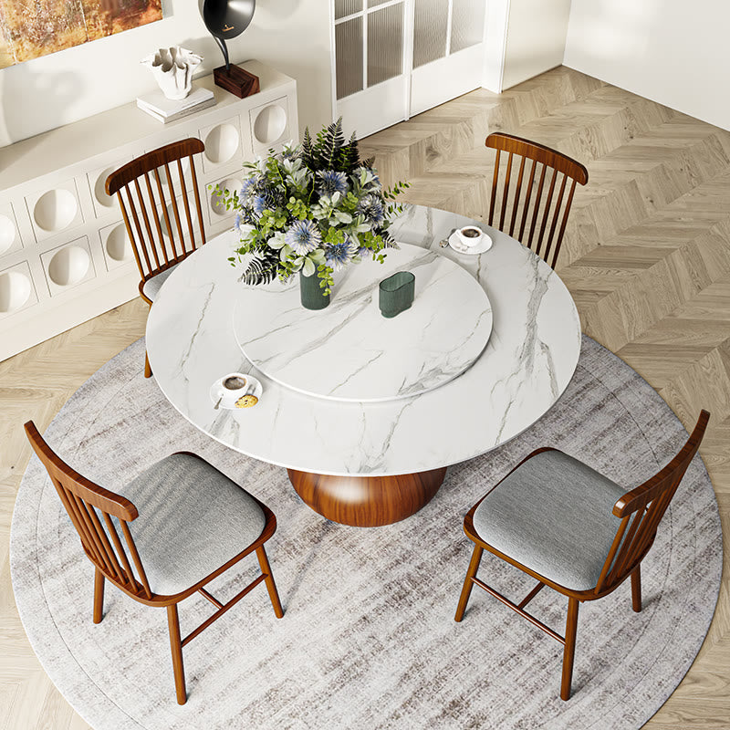 Round Dining Table With Lazy Susan Water Drop Base