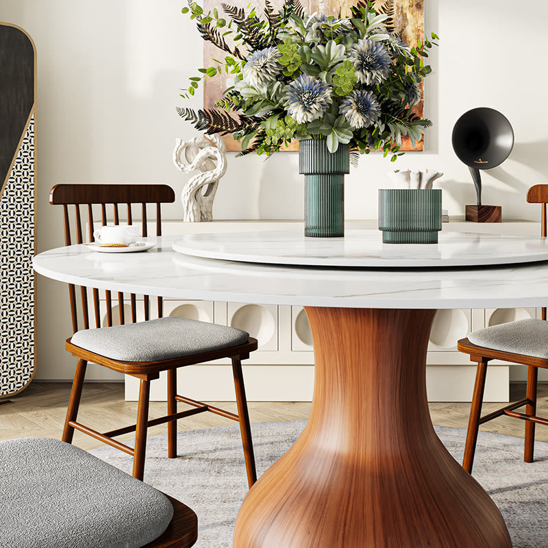 Round Dining Table With Lazy Susan Water Drop Base