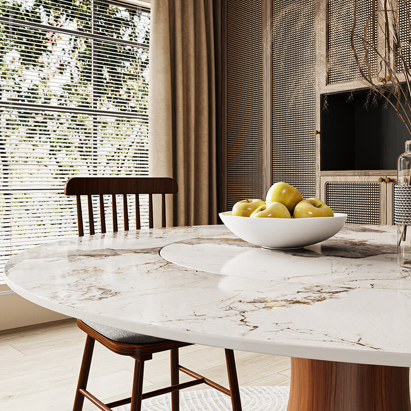 Round Dining Table With Embed Lazy Susan Water Drop Base