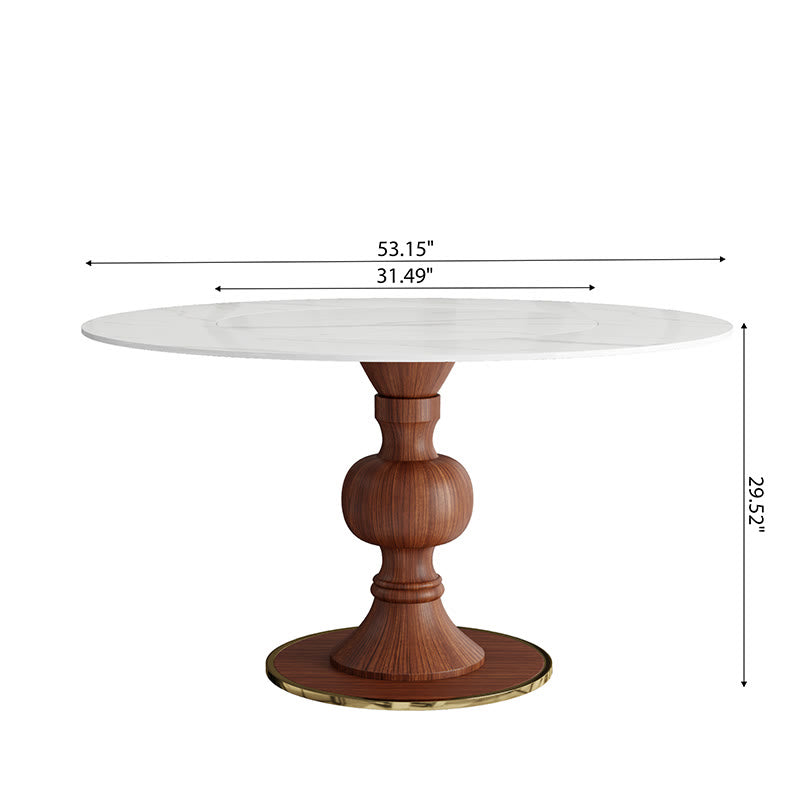 Stone Dining Table Solid Wood Pedestal With Embed Lazy Susan