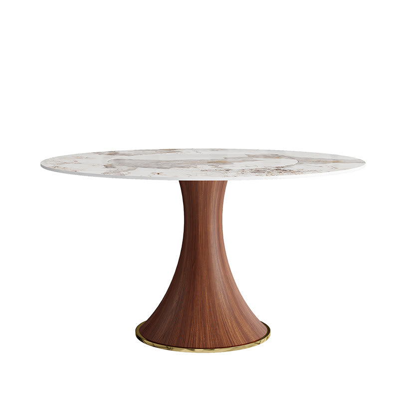 Mid-Century Modern Round Dining Table With Embed Lazy Susan