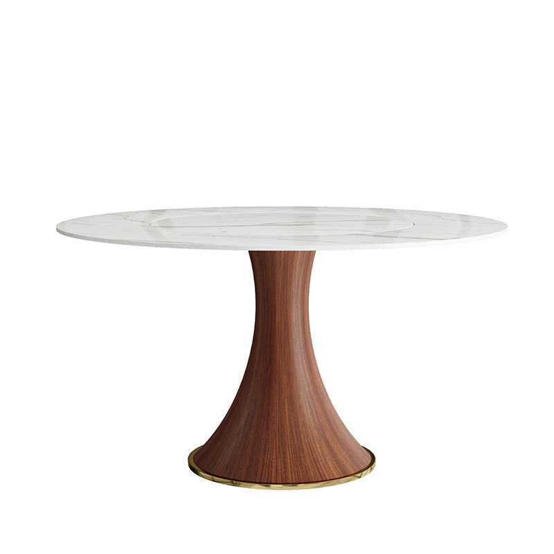 Mid-Century Modern Round Dining Table With Embed Lazy Susan