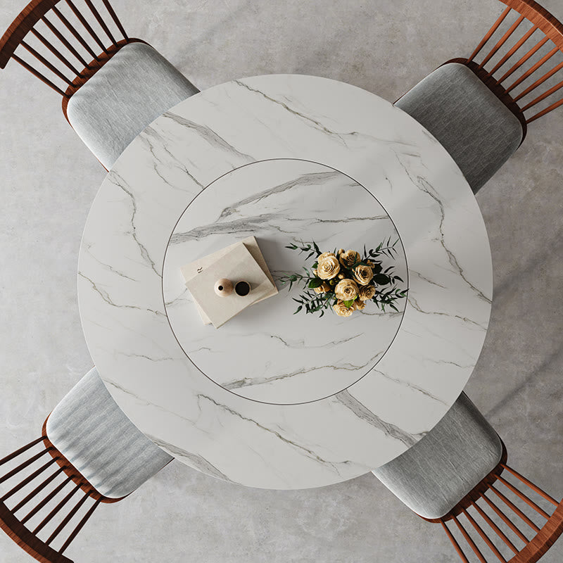 Mid-Century Modern Round Dining Table With Embed Lazy Susan