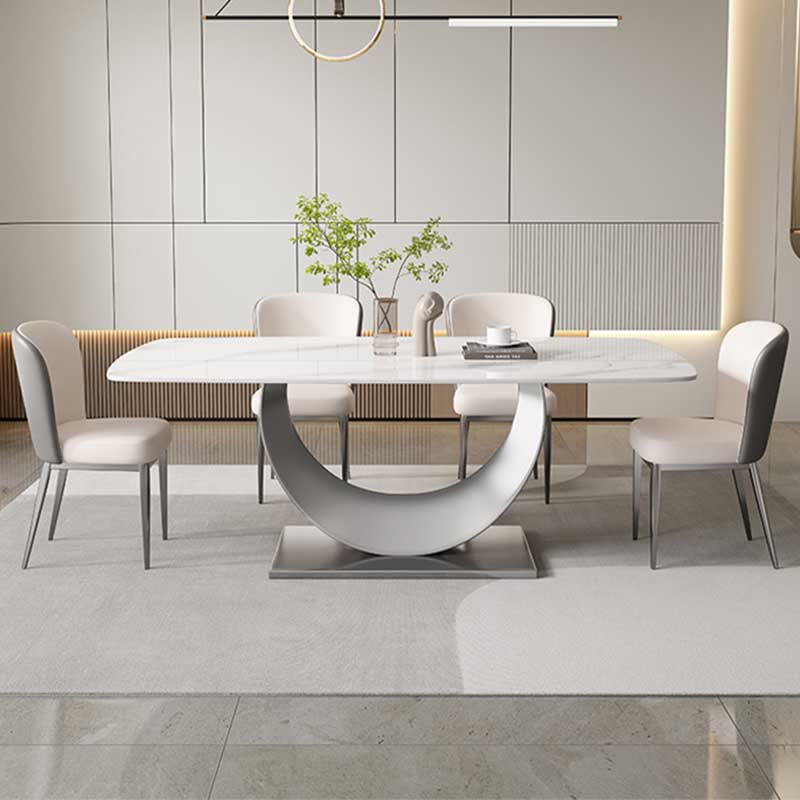 Kitchen U-shaped Silver Base Rectangular Dining Table - 79" - Snowy White + Sliver Base - image 0