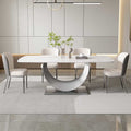 Kitchen U-shaped Silver Base Rectangular Dining Table - 79" - Snowy White + Sliver Base - image 0