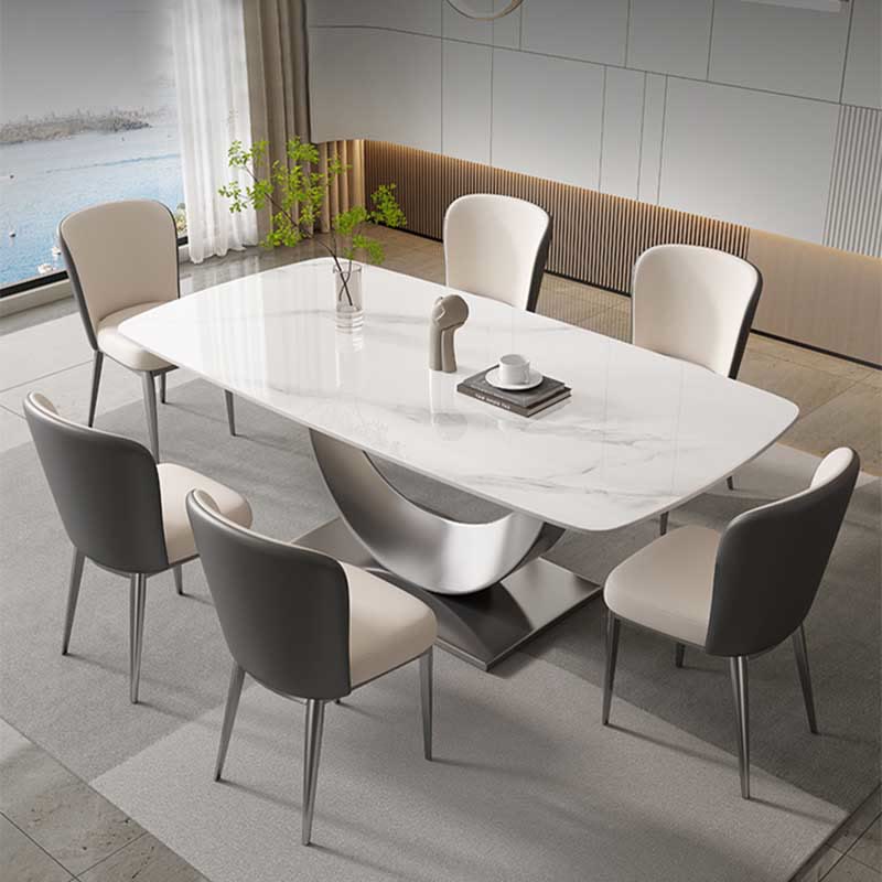 Kitchen U-shaped Silver Base Rectangular Dining Table - image 2