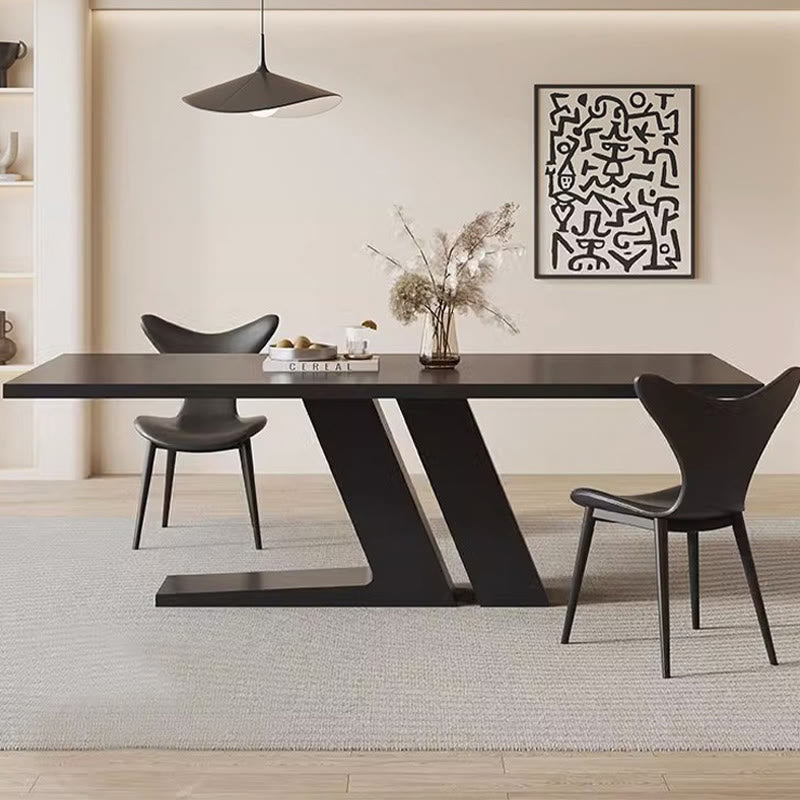 Modern Kitchen Black Z-Shaped Large Size Rectangular Dining Table - image 2