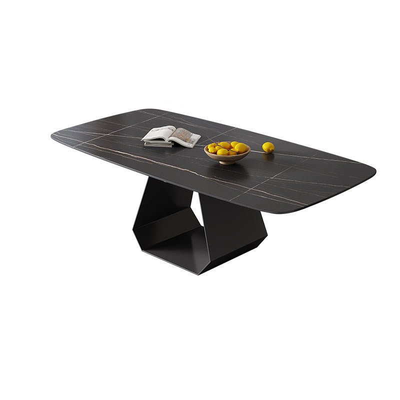 Kitchen U-Shaped Black Pedestal Rectangular Dining Table - image 1