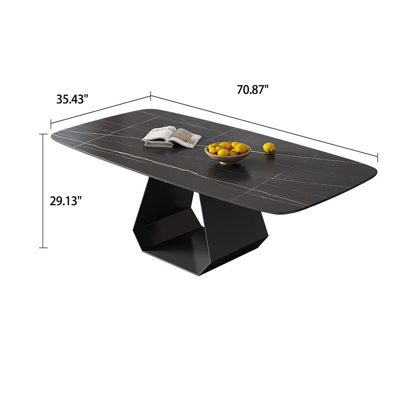 Kitchen U-Shaped Black Pedestal Rectangular Dining Table - image 8