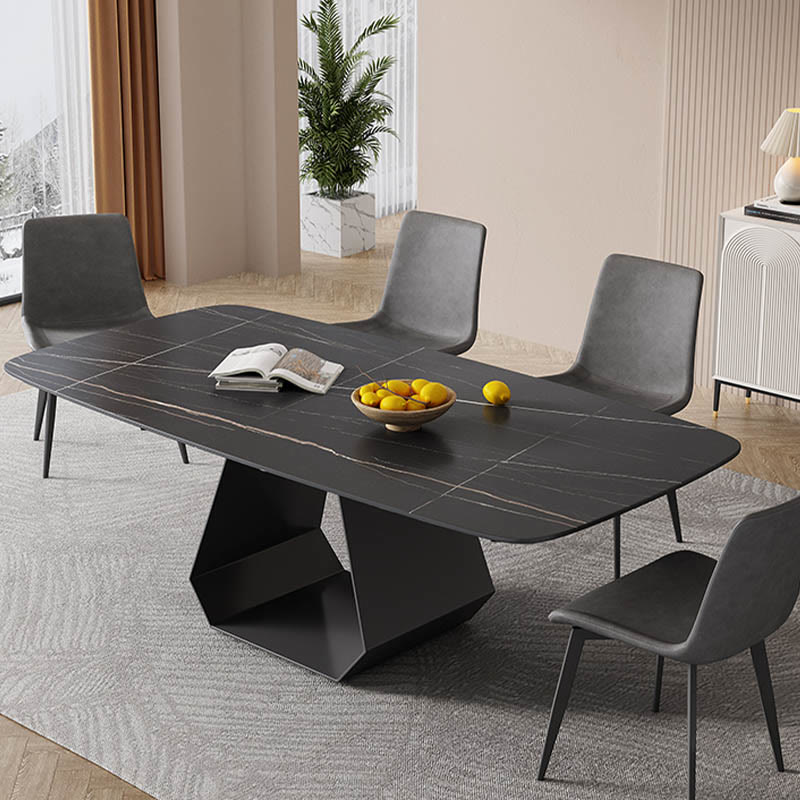 Kitchen U-Shaped Black Pedestal Rectangular Dining Table - W93.70''xD47.24''xH29.53'' - image 0