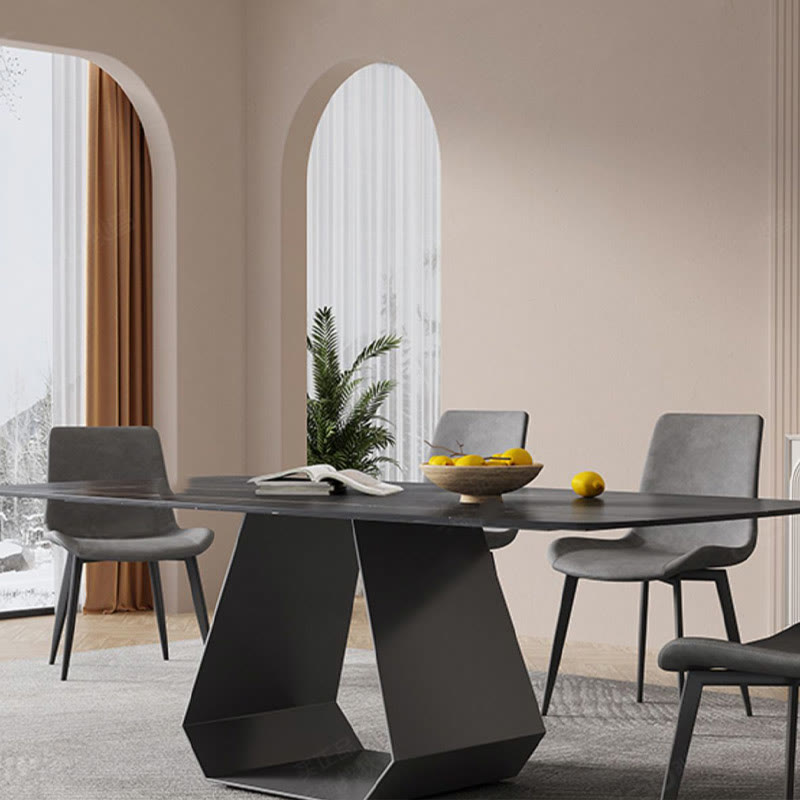 Kitchen U-Shaped Black Pedestal Rectangular Dining Table - image 3