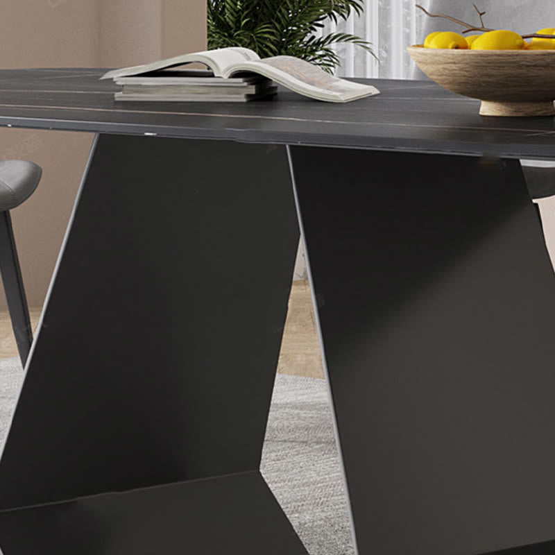 Kitchen U-Shaped Black Pedestal Rectangular Dining Table - image 7