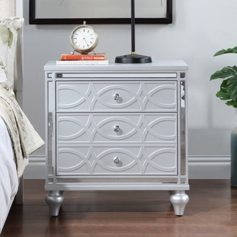 Modern Simple Three Drawers Nightstand - Silver - image 12