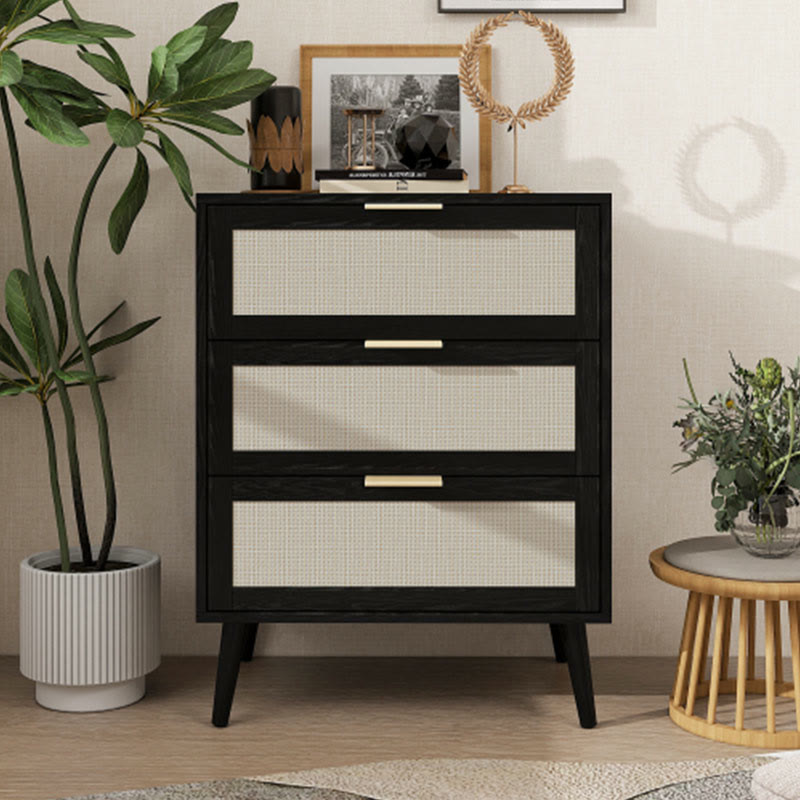 Medieval Style Rattan Nightstand - 2x Black - image 0