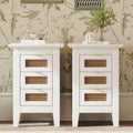 Medieval Style Wooden Rattan Drawer Nightstand - 2x White - image 1