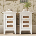 Medieval Style Wooden Rattan Drawer Nightstand - 2x White - image 1