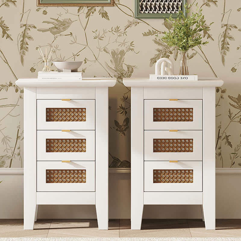 Medieval Style Wooden Rattan Drawer Nightstand - 2x White - image 1