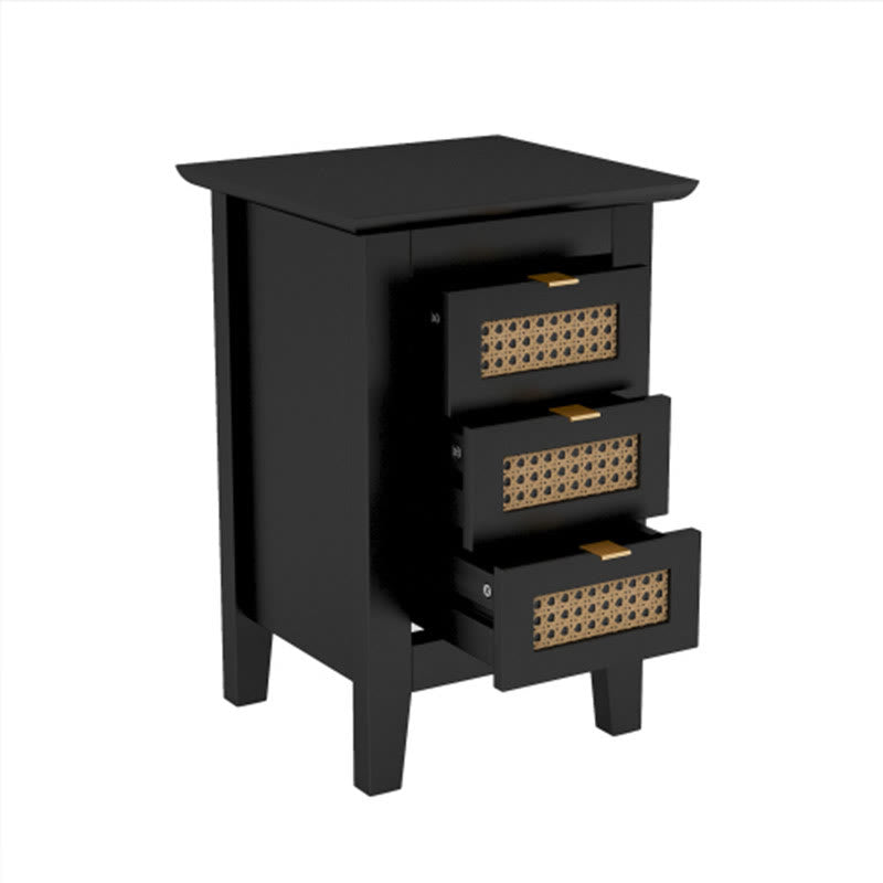Medieval Style Wooden Rattan Drawer Nightstand - image 15