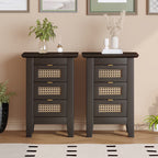 Medieval Style Wooden Rattan Drawer Nightstand - 2x Black - image 12