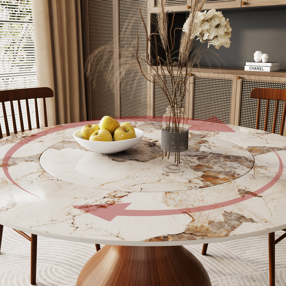 Round Dining Table With Embed Lazy Susan Water Drop Base