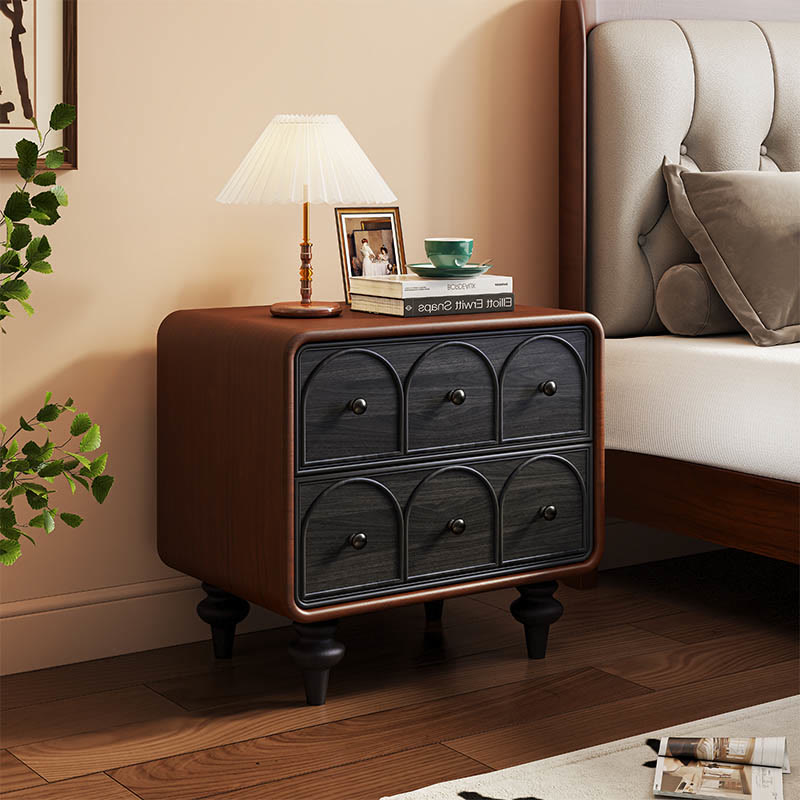 Wooden Nightstand Mid-century Bedside Table - 2x Black - image 1