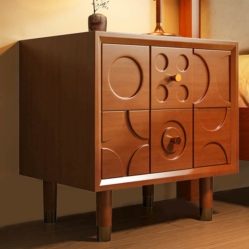 Carved Solid Wood Bedside Table - 2x Caramel - image 4