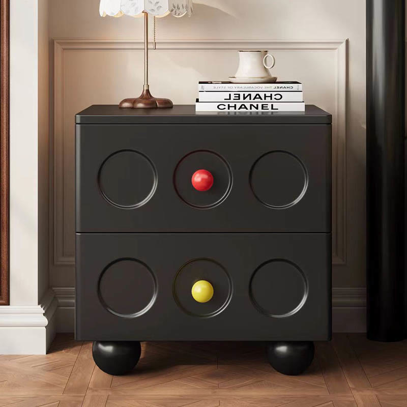 Mid-Century Solid Wood Nightstand Painted Storage Cabinet - 2x Black - image 0