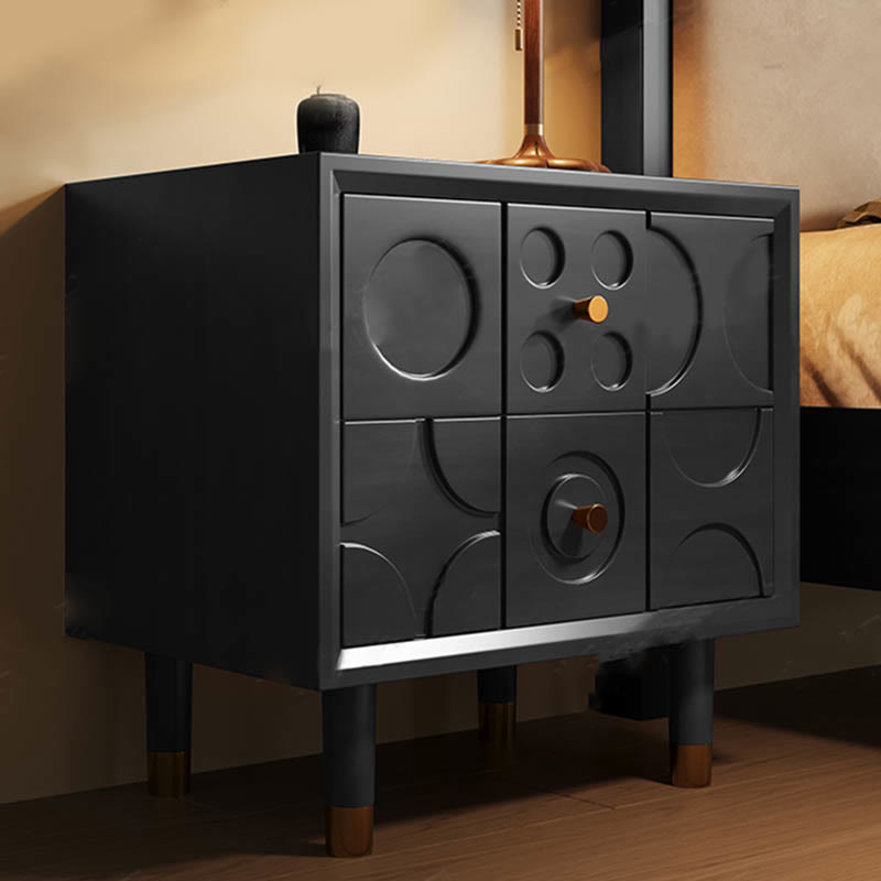 Carved Solid Wood Bedside Table - 2x Black - image 5