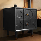 Carved Solid Wood Bedside Table - 2x Black - image 5