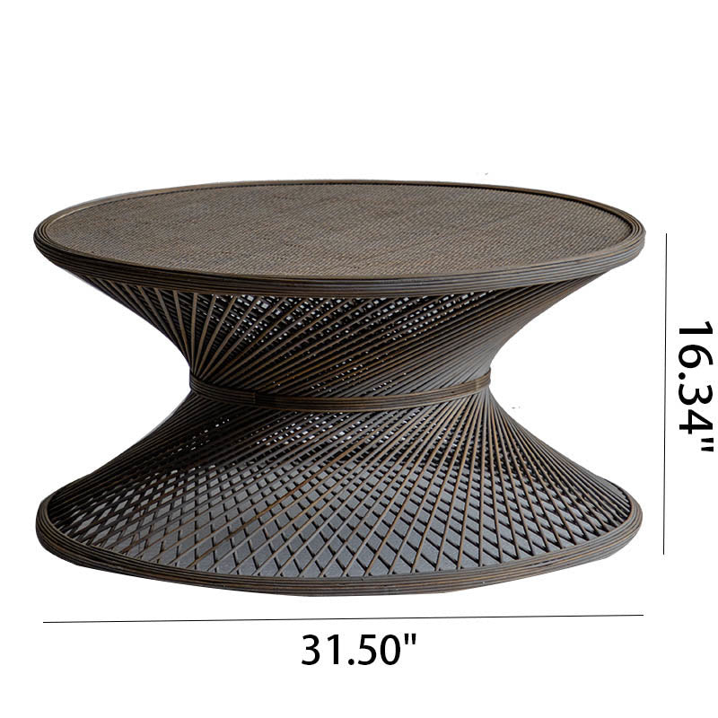 Rattan Round Wood Coffee Table - image 7