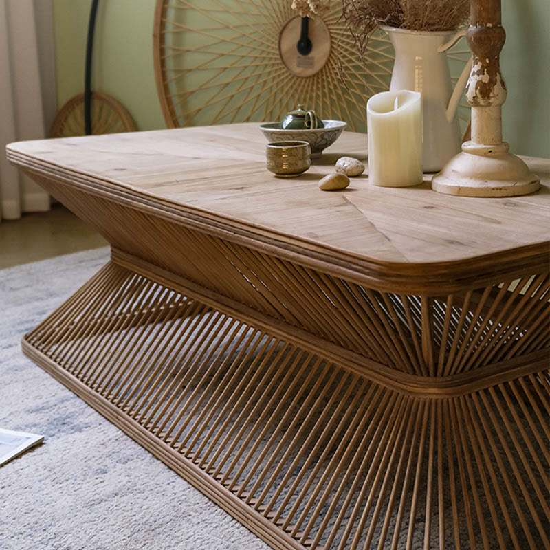 Retro Bamboo Solid Wood Coffee Table - image 3