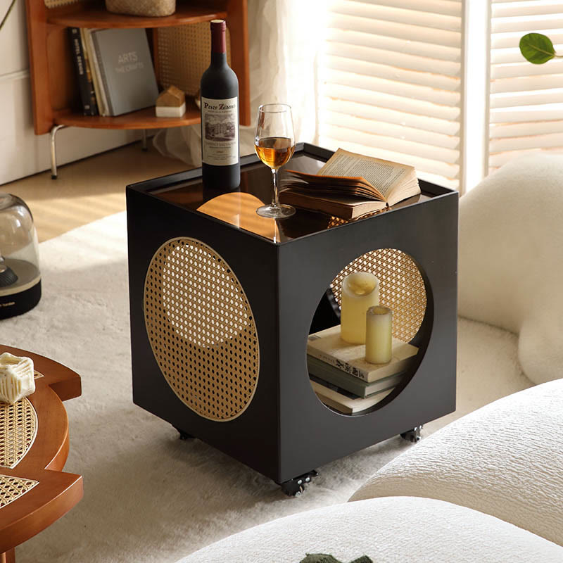 Movable Rattan Wood Coffee Table - Black - image 8