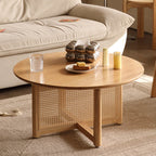 Rattan Mid-century Round Coffee Table - Walnut - image 2