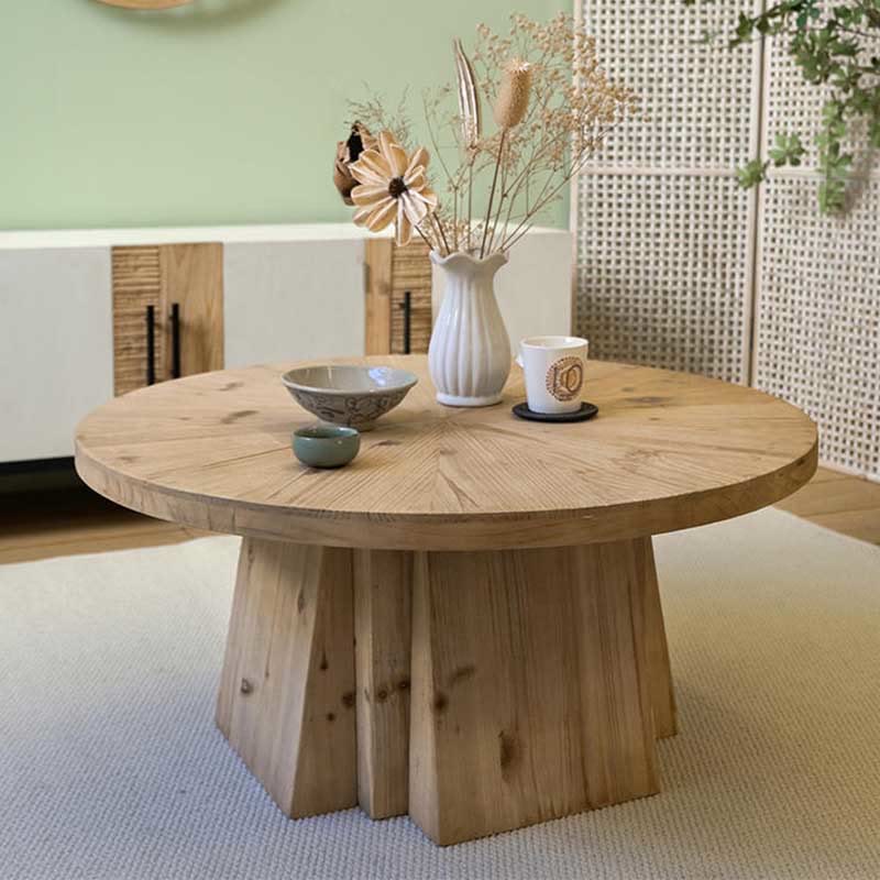 Mid-Century Classic Solid Wood Round Coffee Table - Natural Wood - image 0