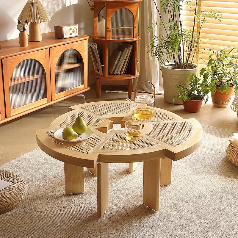 Special-shaped Rattan Round Coffee Table - Natural Wood - image 0