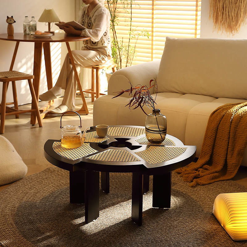 Special-shaped Rattan Round Coffee Table - Black - image 1