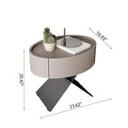Saddle Leather Nightstand Round Bedside Table - image 2