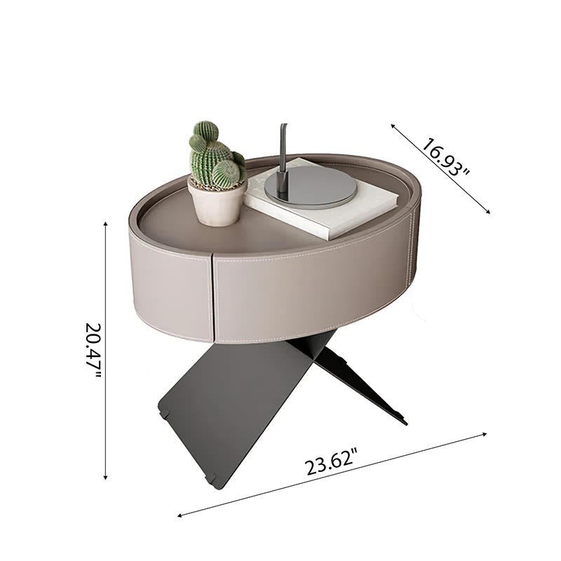 Saddle Leather Nightstand Round Bedside Table - image 2
