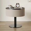 Saddle Leather Round Bedroom Bedside Table - 2x Khaki - image 1