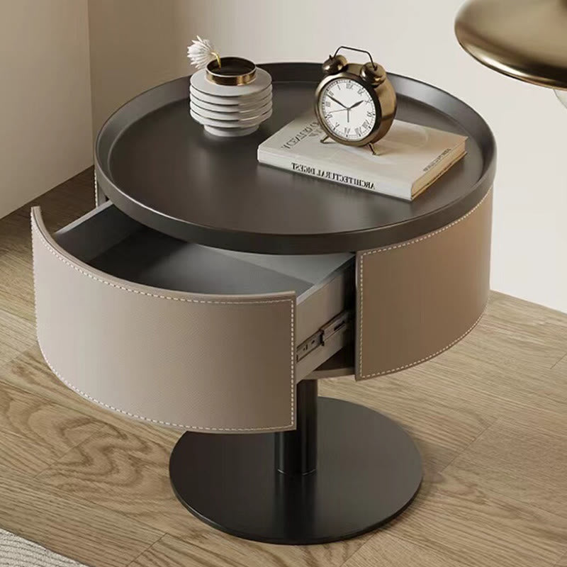 Saddle Leather Round Bedroom Bedside Table - image 3