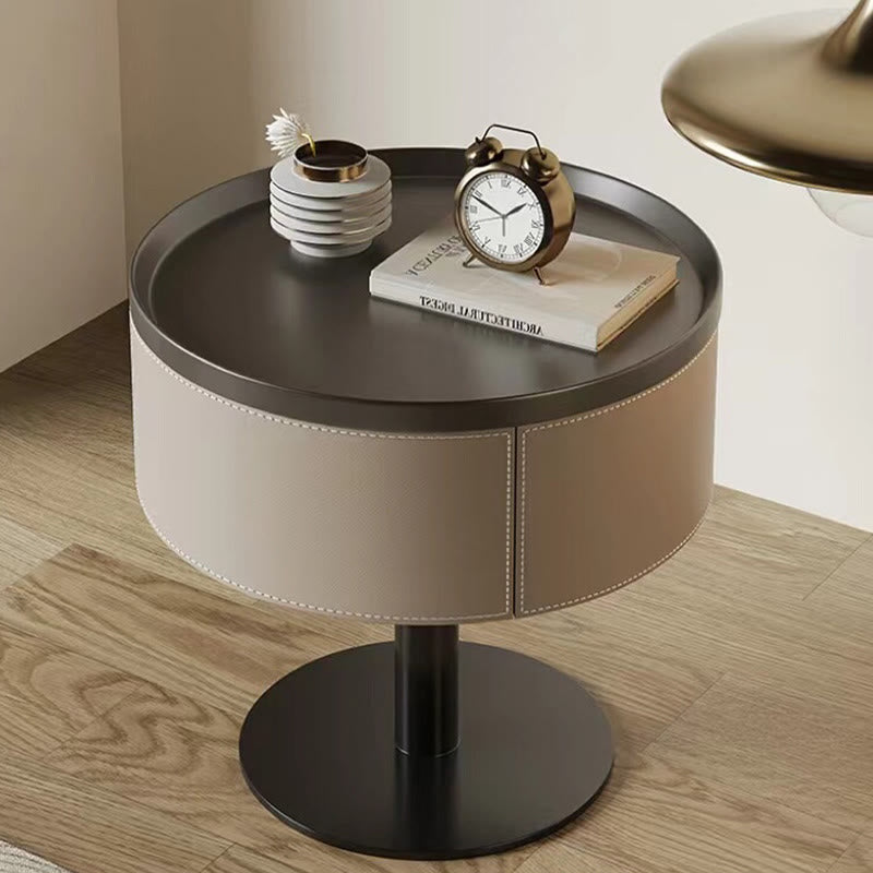 Saddle Leather Round Bedroom Bedside Table