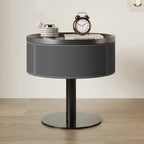 Saddle Leather Round Bedroom Bedside Table - 2x Dark Gray - image 0