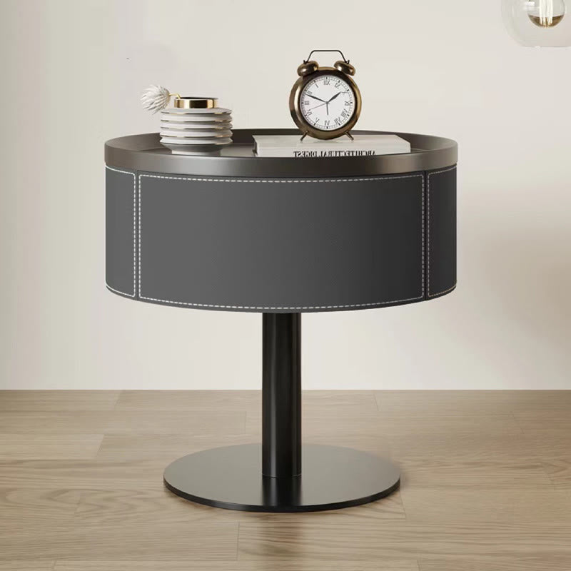 Saddle Leather Round Bedroom Bedside Table - 2x Dark Gray - image 0