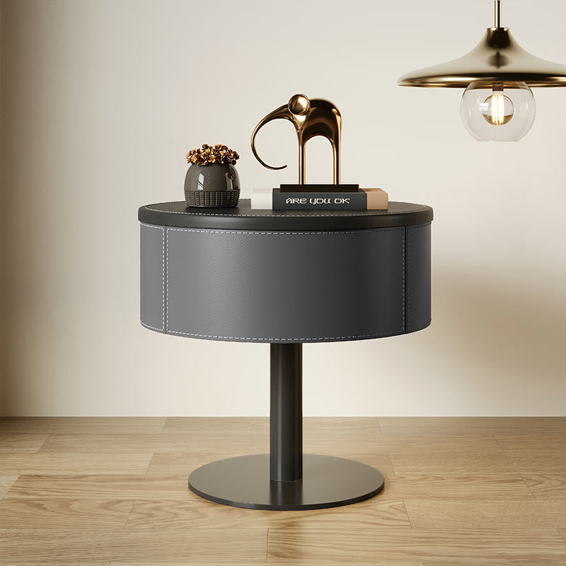 Saddle Leather Round Bedroom Bedside Table