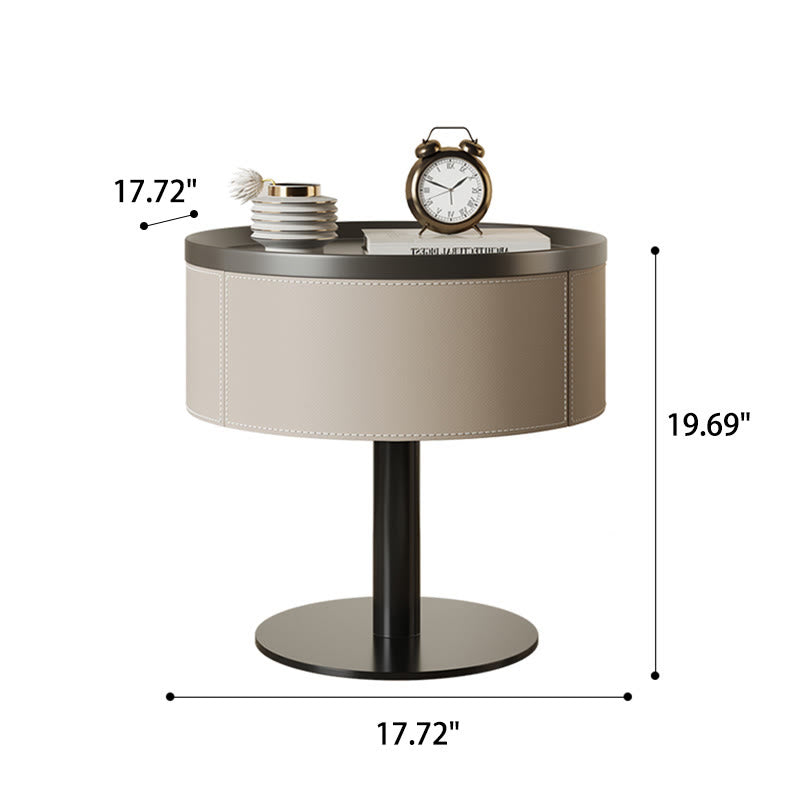 Saddle Leather Round Bedroom Bedside Table - image 9