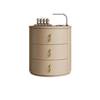 Saddle Leather Round Three-drawer Bedside Table - image 1