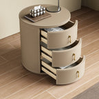 Saddle Leather Round Three-drawer Bedside Table - image 2