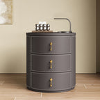 Saddle Leather Round Three-drawer Bedside Table - 2x Grey - image 3