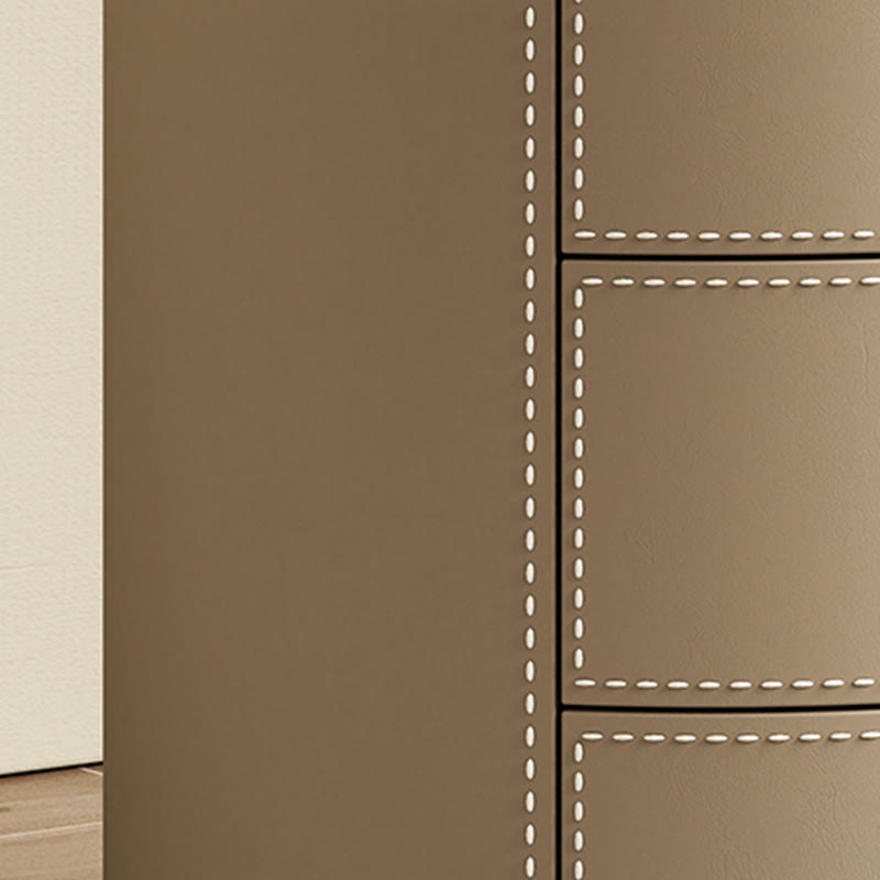 Saddle Leather Round Three-drawer Bedside Table - image 4