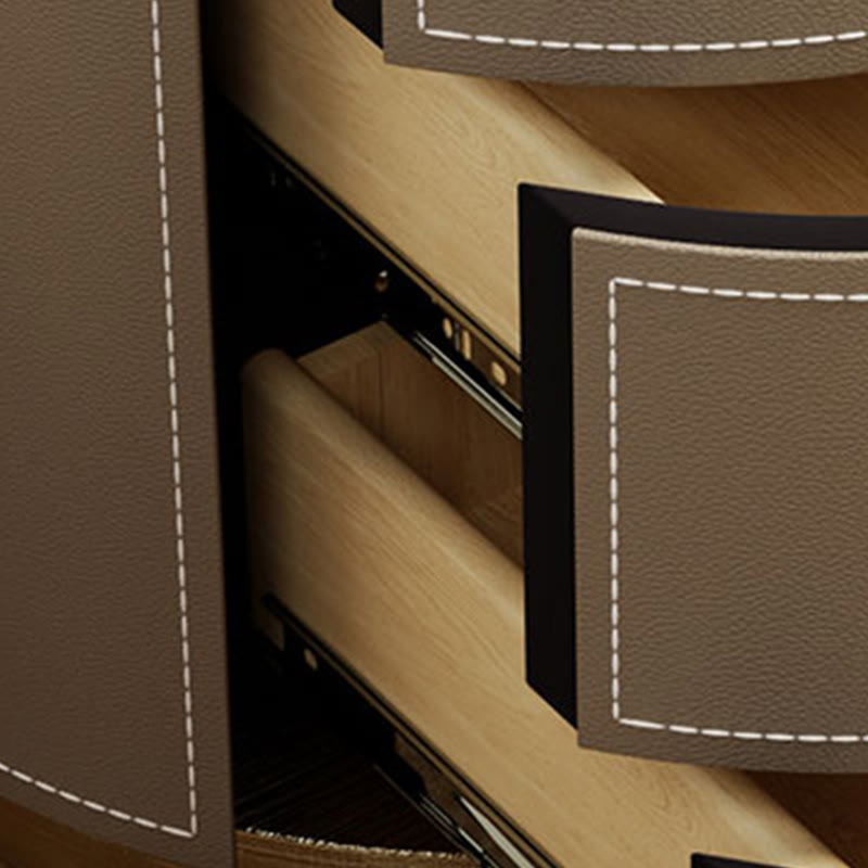 Saddle Leather Round Three-drawer Bedside Table - image 5